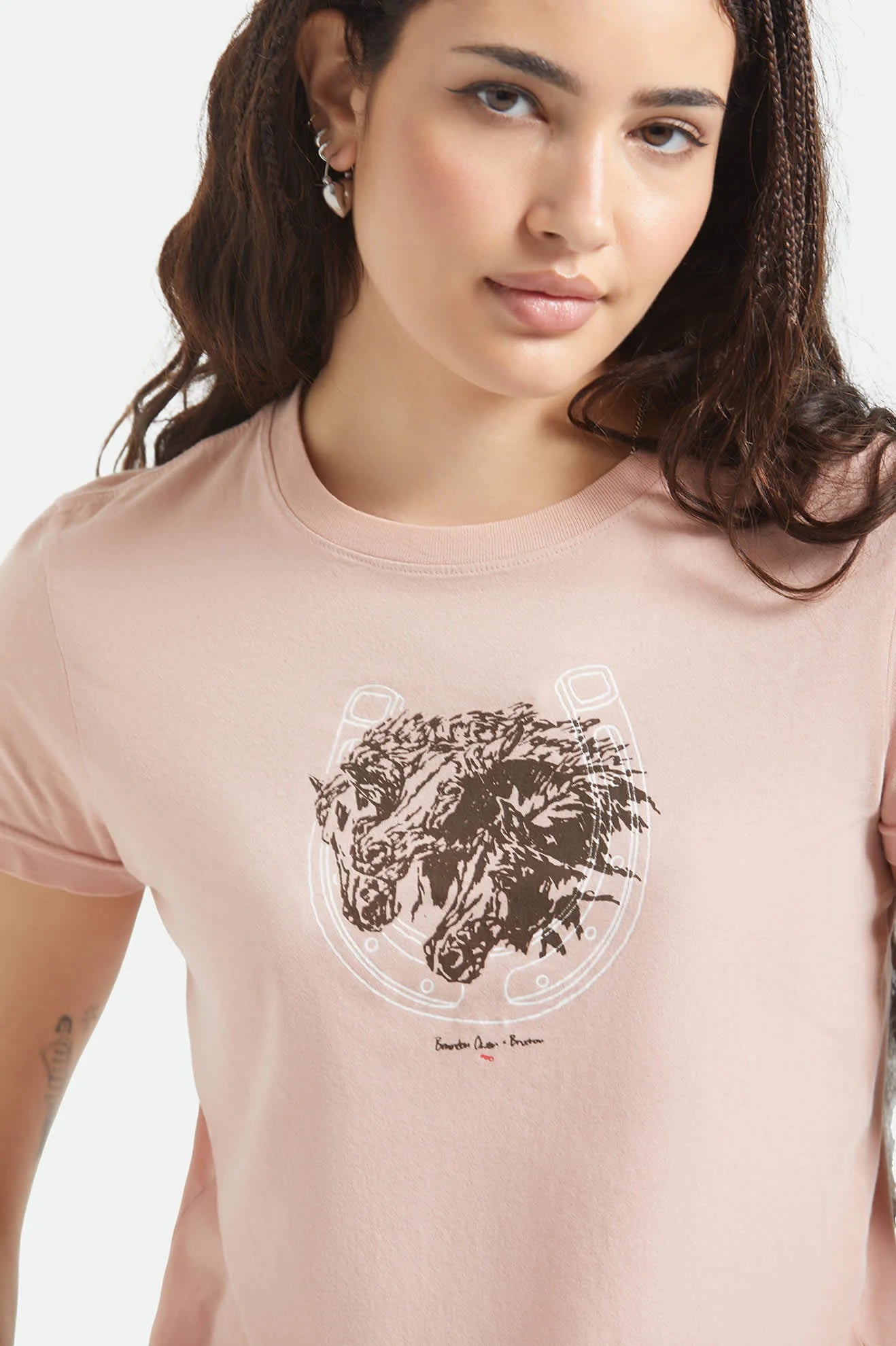 Brixton Women's Pony Club Slim Crew T-Shirt - Silver Pink