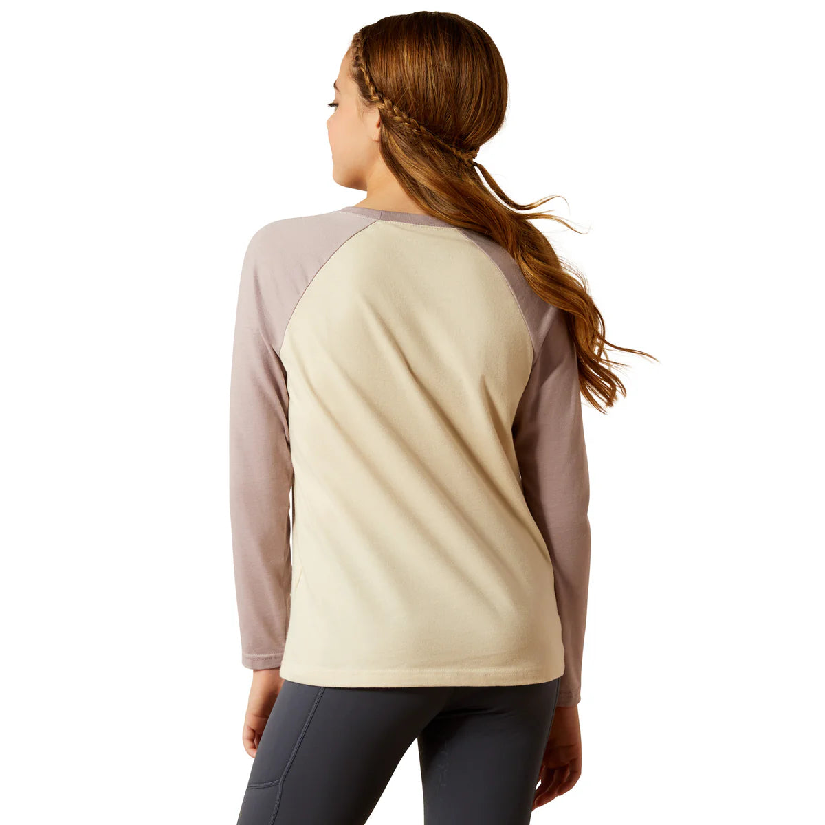 Ariat Girl's Pony Script Baseball T-Shirt - Natural/Purple Dove Heather