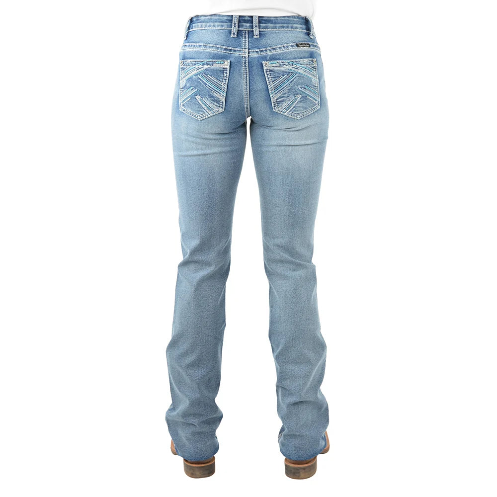 Pure Western Womens Criss Cross Relax Rider Jeans - 36 Leg Moonshine