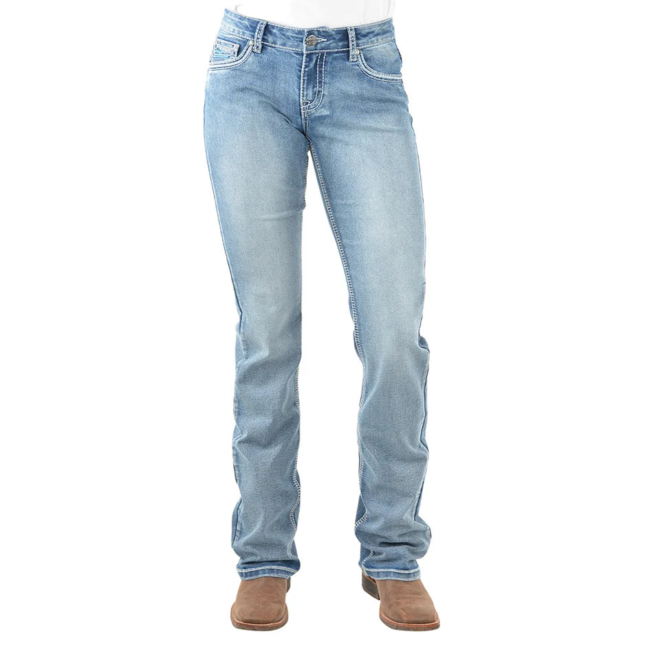 Pure Western Womens Criss Cross Relax Rider Jeans - 36 Leg Moonshine