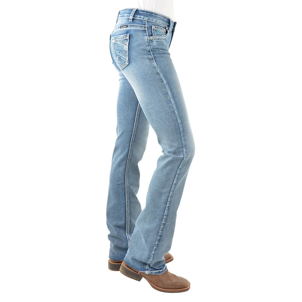 Pure Western Womens Criss Cross Relax Rider Jeans - 36 Leg Moonshine