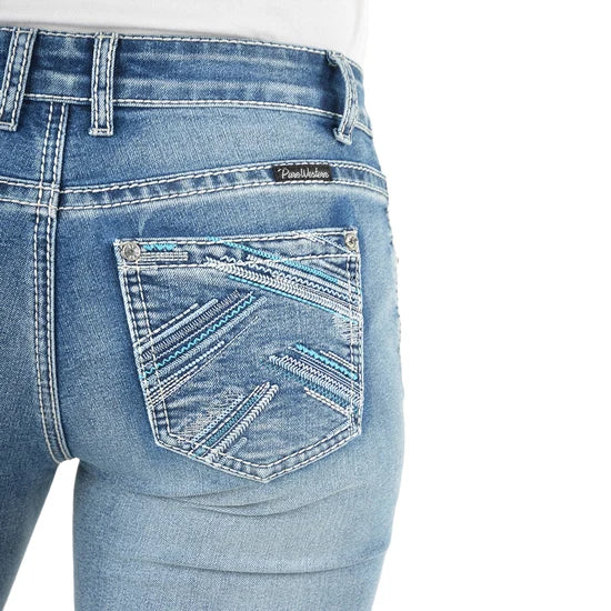 Pure Western Womens Criss Cross Relax Rider Jeans - 36 Leg Moonshine
