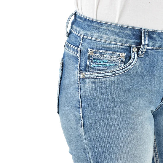 Pure Western Womens Criss Cross Relax Rider Jeans - 36 Leg Moonshine