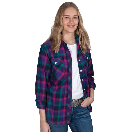 Just Country Women's Brooke Workshirt Flannel Purple/Raspberry/Ivy Green