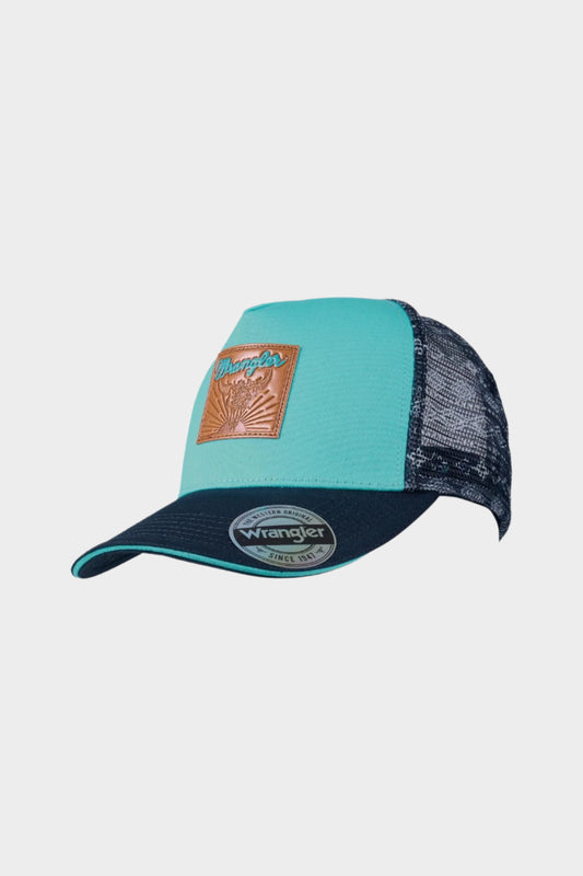 Wrangler Women's Quinn High Profile Ponytail Trucker Cap - Aqua/Navy