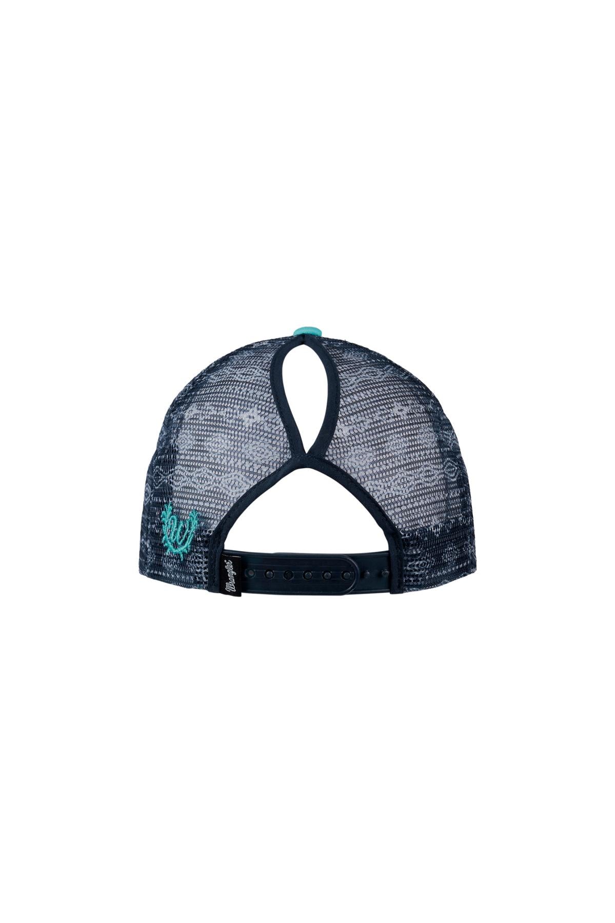 Wrangler Women's Quinn High Profile Ponytail Trucker Cap - Aqua/Navy