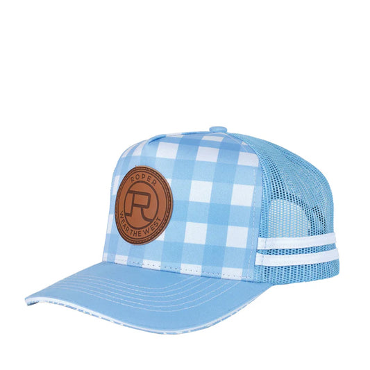 Roper Trucker Cap Mini Plaid Cornflower Blue/White