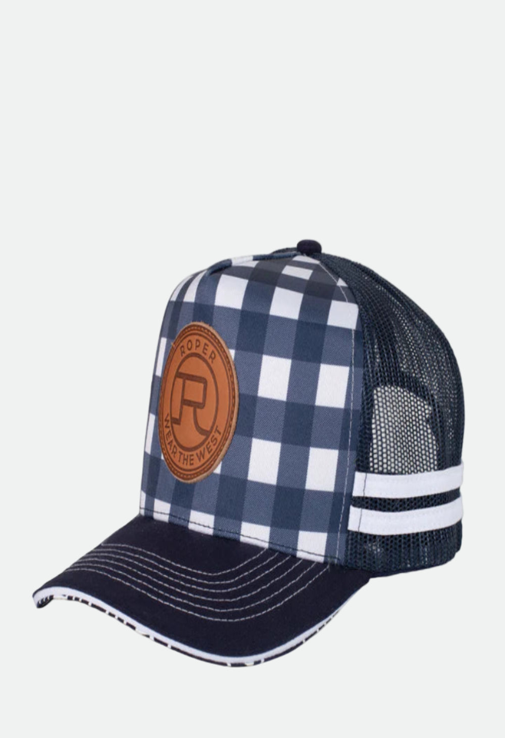 Roper Trucker Cap Mini Plaid Navy/White
