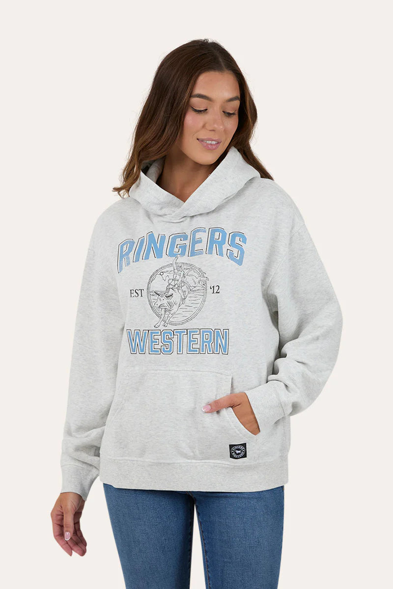 Ringers Western RW College Womens Oversized Pullover Hoodie - Light Grey Marle