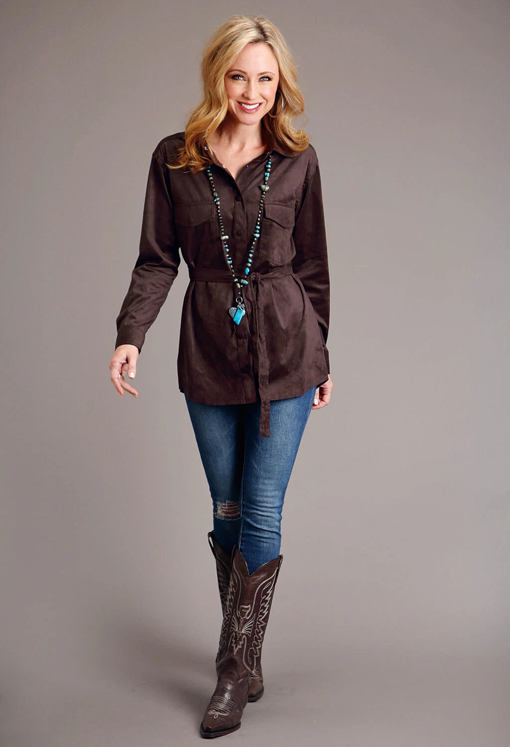 Stetson Women's Collection Ls Shirt - Solid Brown