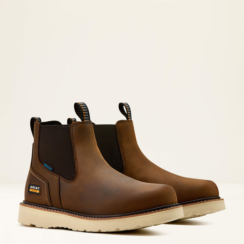 Ariat Men's Rebar Wedge Chelsea Waterproof Work Boot - Distressed Brown