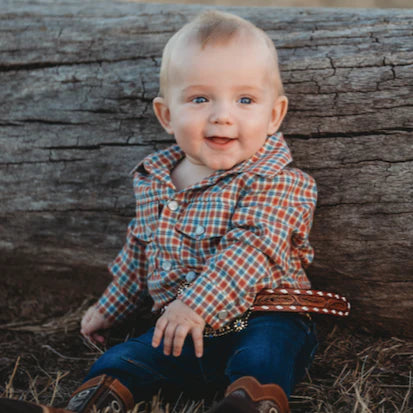 Shea Baby Red Plaid LS Pearl Snap Onesie Baby (0-18M)