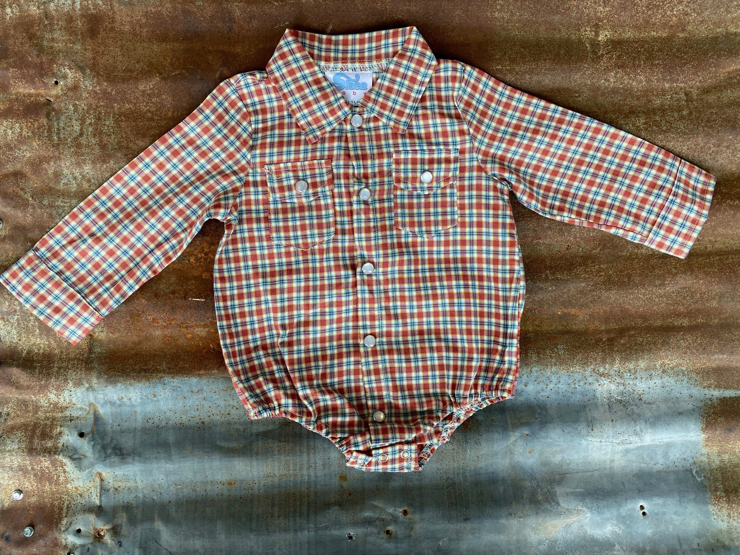 Shea Baby Red Plaid LS Pearl Snap Onesie Baby (0-18M)