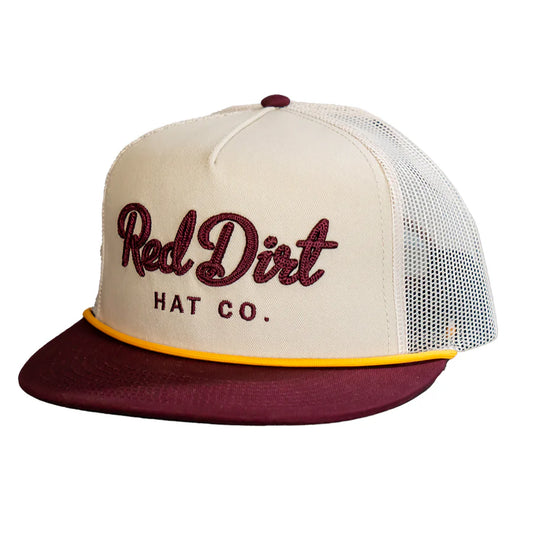 Red Dirt Hat Co. Cowboy Roy Maroon and Khaki Mesh Cap
