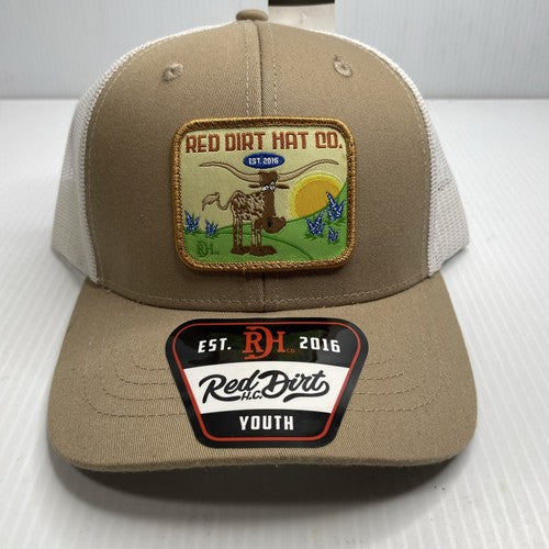 Red Dirt Hat Co. Youth LLJ Longhorn Graphic Khaki Trucker Cap