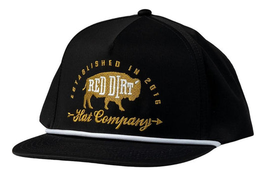 Red Dirt Hat Fool's Gold- Black/ Black with White Rope 5 Panel