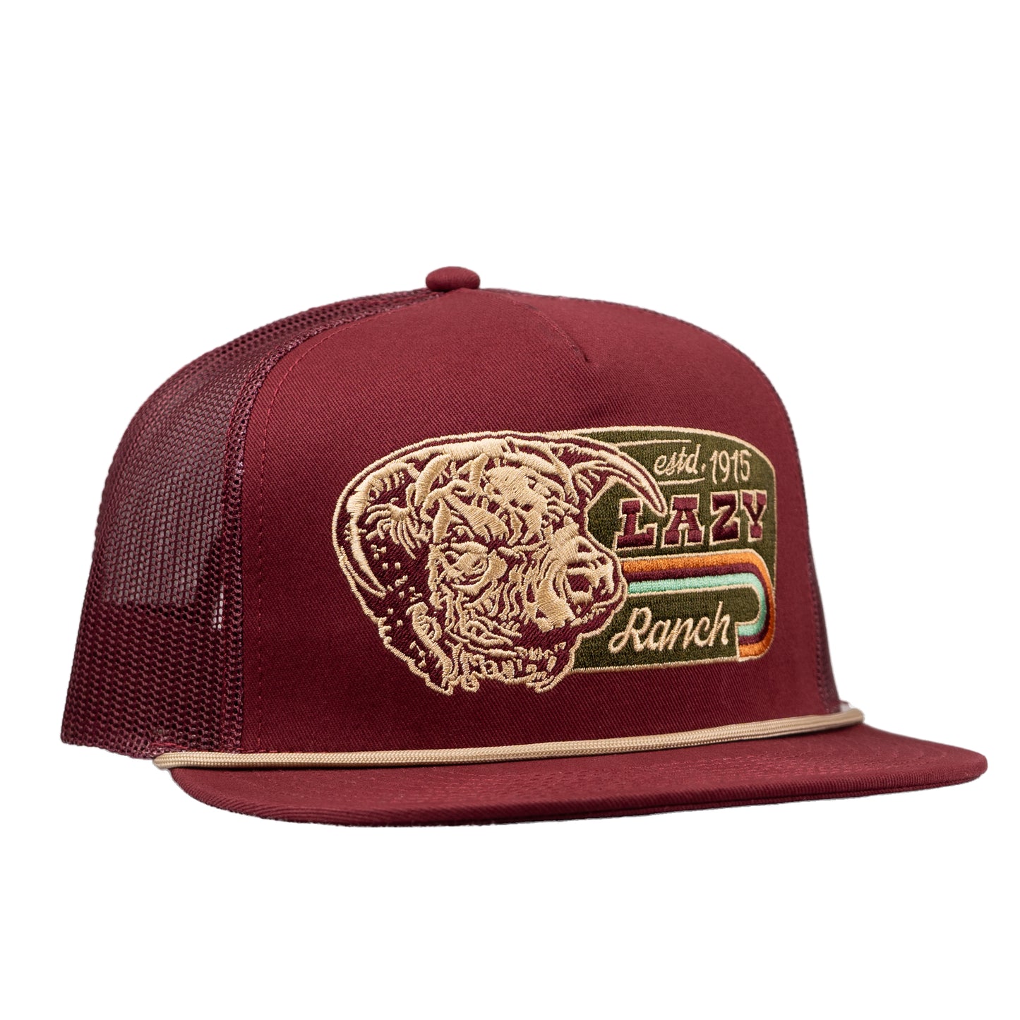 Lazy J Ranch Maroon Redford Patch Classic Rope Trucker Hat