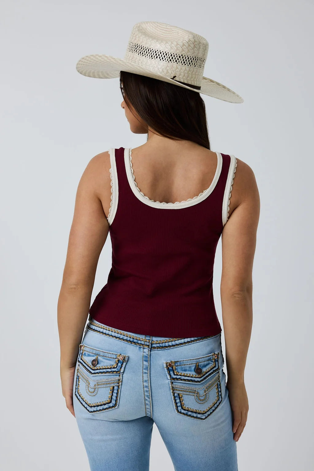 Ringers Western Womens Ridin' Dirty Rib Scoop Neck Tank - Plum