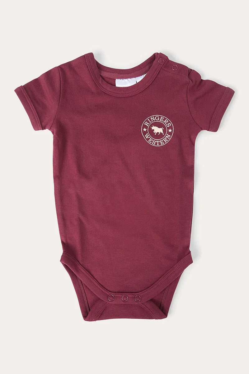 Ringers Babies SS Romper - Plum/Beige