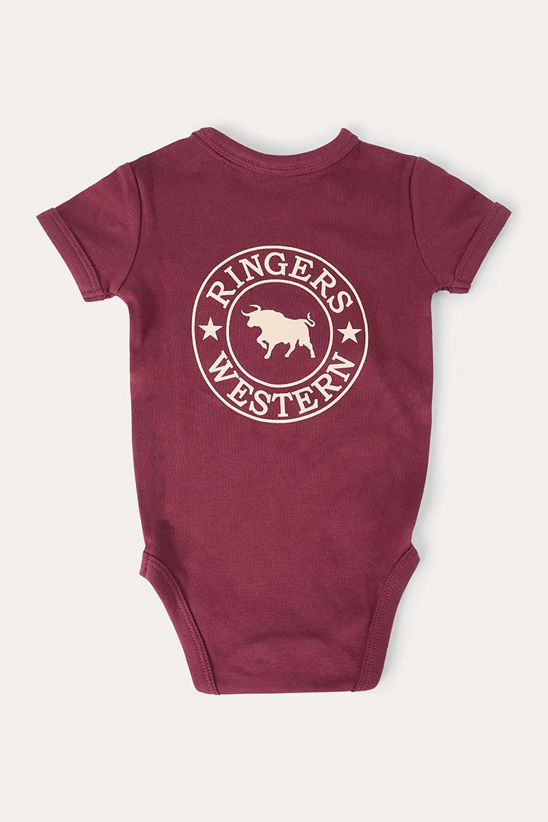 Ringers Babies SS Romper - Plum/Beige