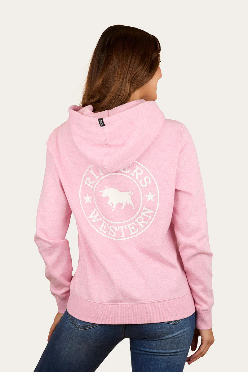 Ringers Western Signature Bull Womens Pullover Hoodie - Pink Marle