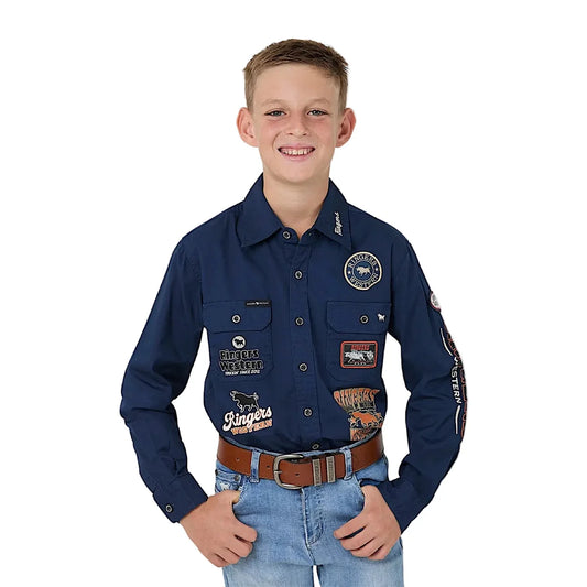 Ringers Western Kid's Freehand Full Button Work Shirt - Navy