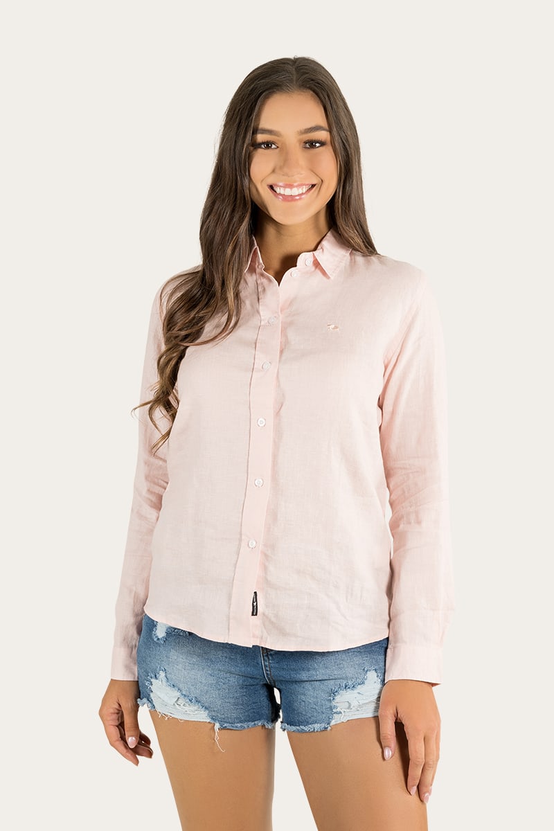 RINGERS WOMENS HAYLEY RELAXED LINEN DRESS SHIRT