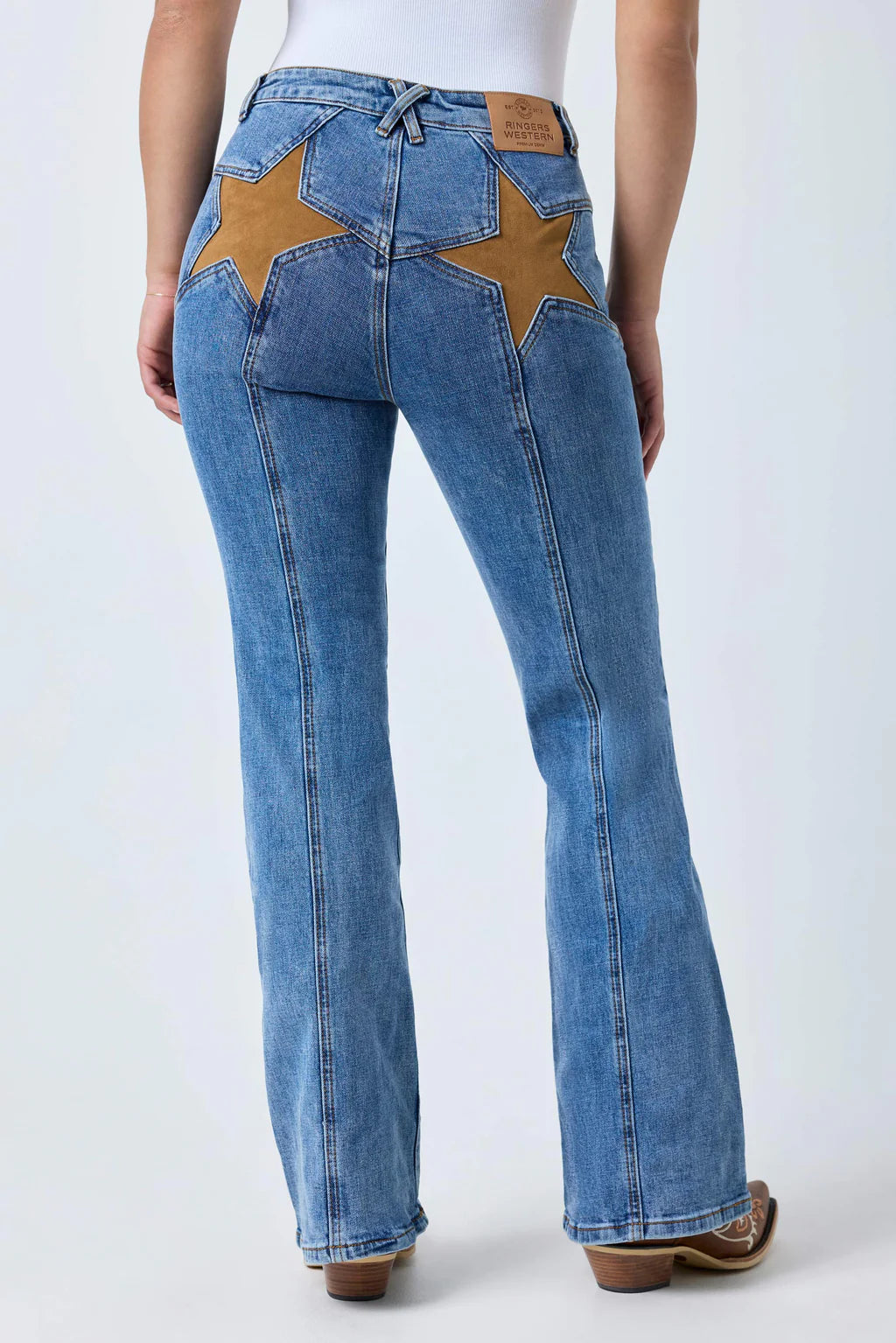 Ringers Western Womens Penny Starstruck High Rise Bootleg Jean - Mid Blue