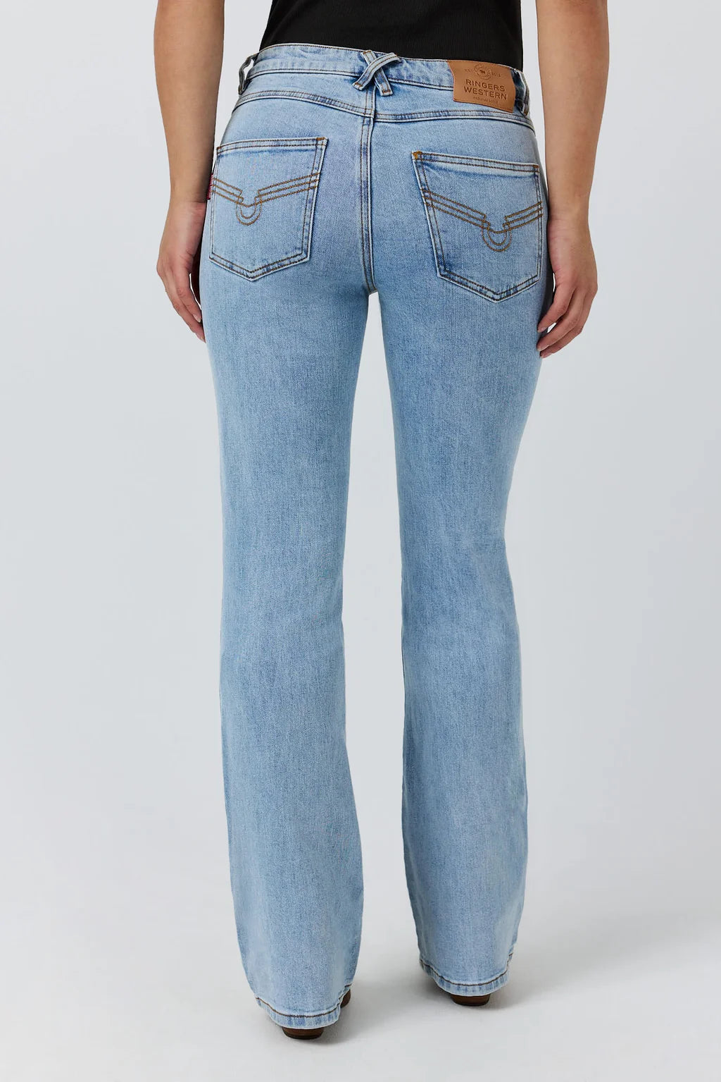 Ringers Western Womens Rodeo Rose Lace Front Mid Rise Bootleg Jean - Light Blue