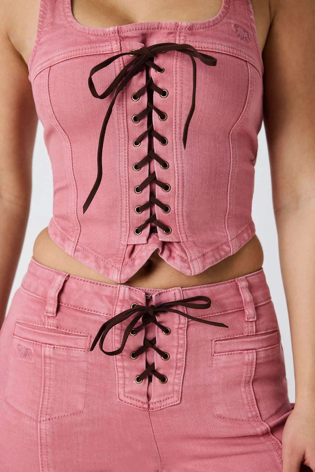 Ringers Western Rodeo Rose Women’s Lace Front Denim Vest - Washed Pink