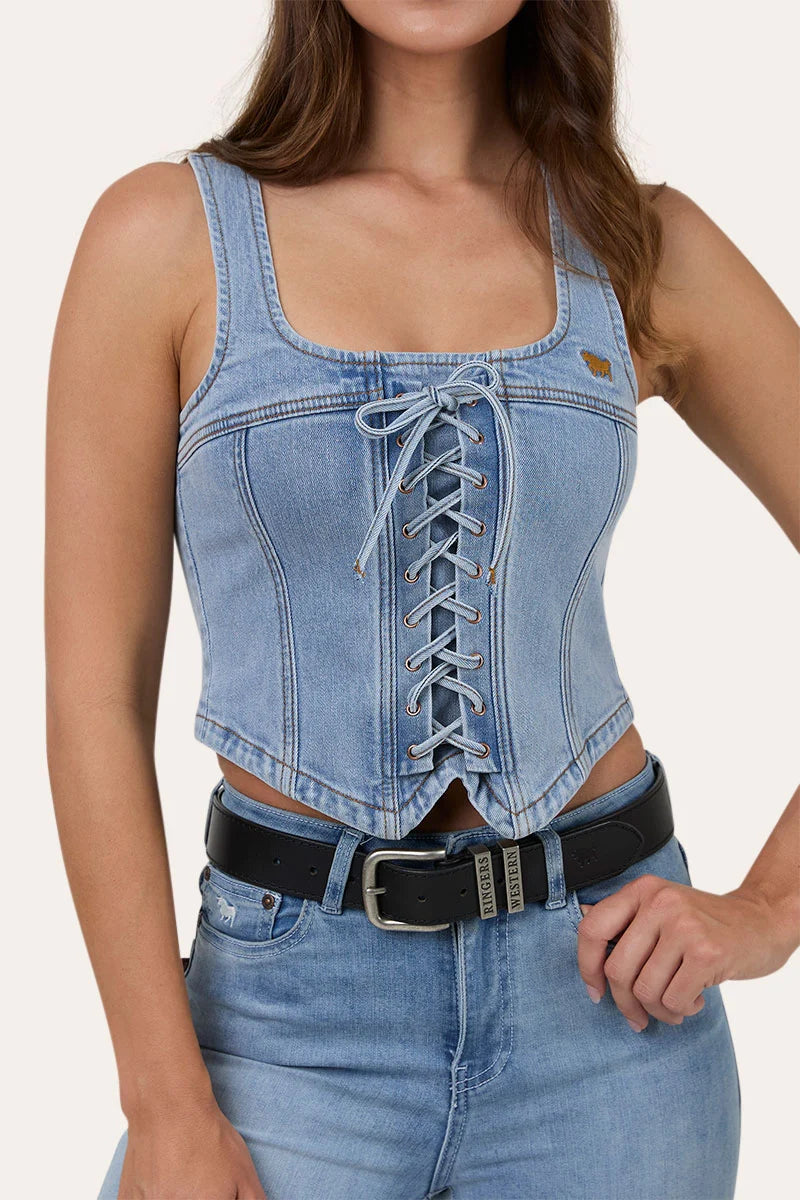 Ringers Western Womens Rodeo Rose Lace Front Vest - Light Blue