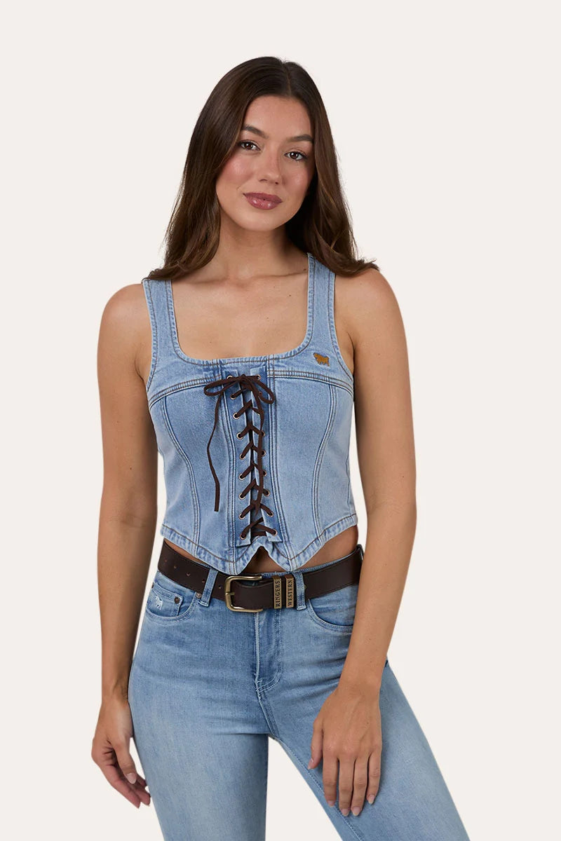 Ringers Western Womens Rodeo Rose Lace Front Vest - Light Blue