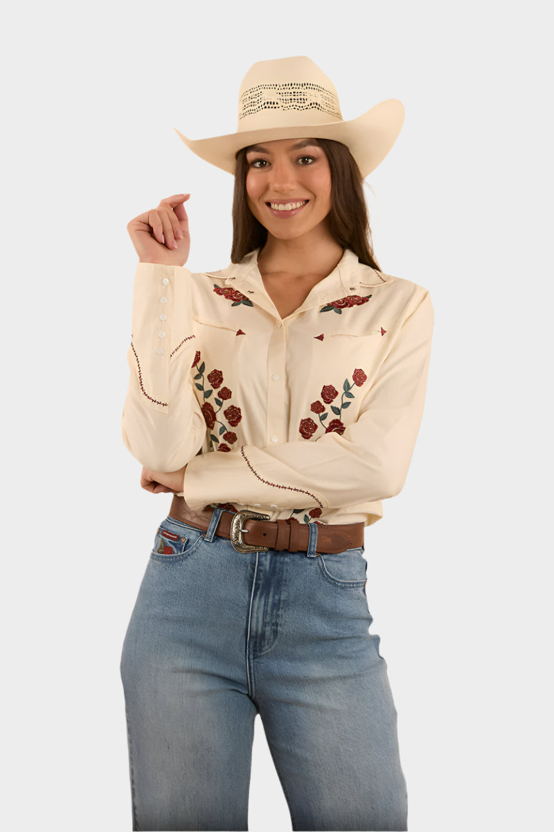 Ringers Western Womens Desert Rose Western Shirt - Off White