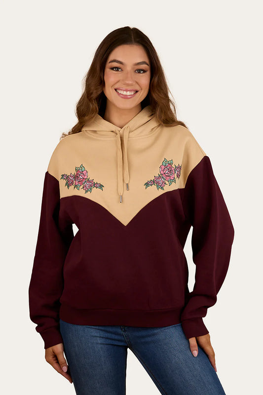 Ringers Western Women's Rosey Oversized Pullover Hoodie - Cabernet/Dark Sand
