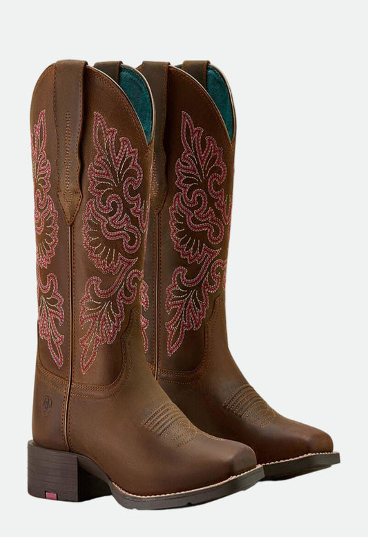 Ariat Women's Round Up StretchFit Wide Square Toe Western Boot - Sassy Brown