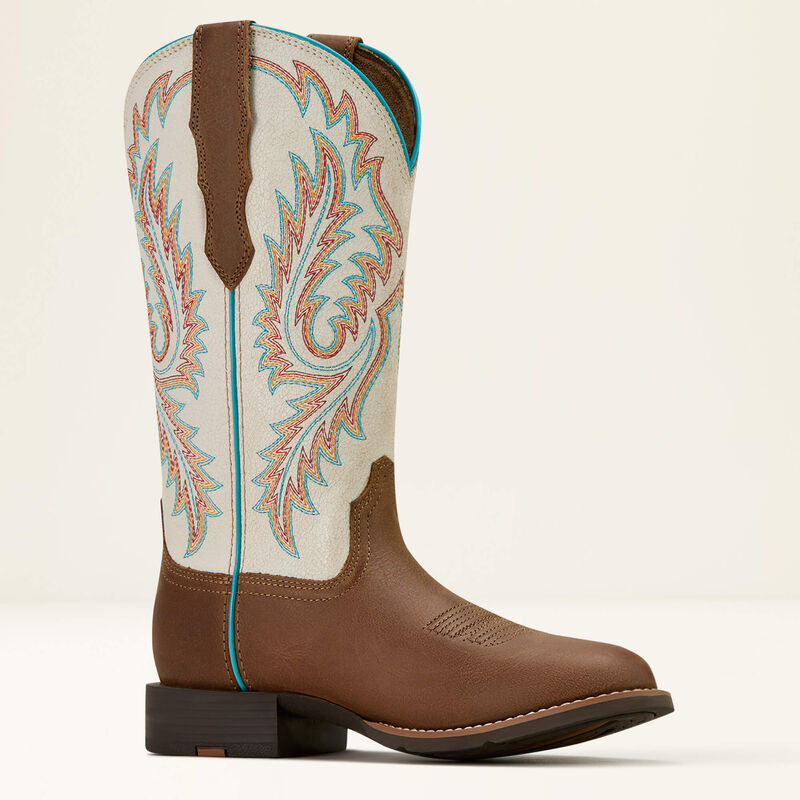 Ariat Women's Round Up W Toe StretchFit Western Boot - SANDSTORM|DISTRESSED IVORY