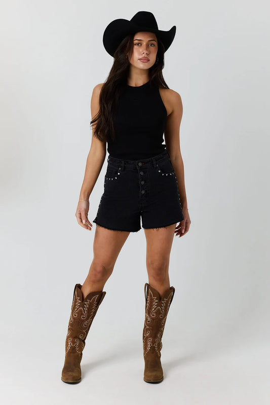 Ringers Western Womens Roxy Studded Short - Washed Black