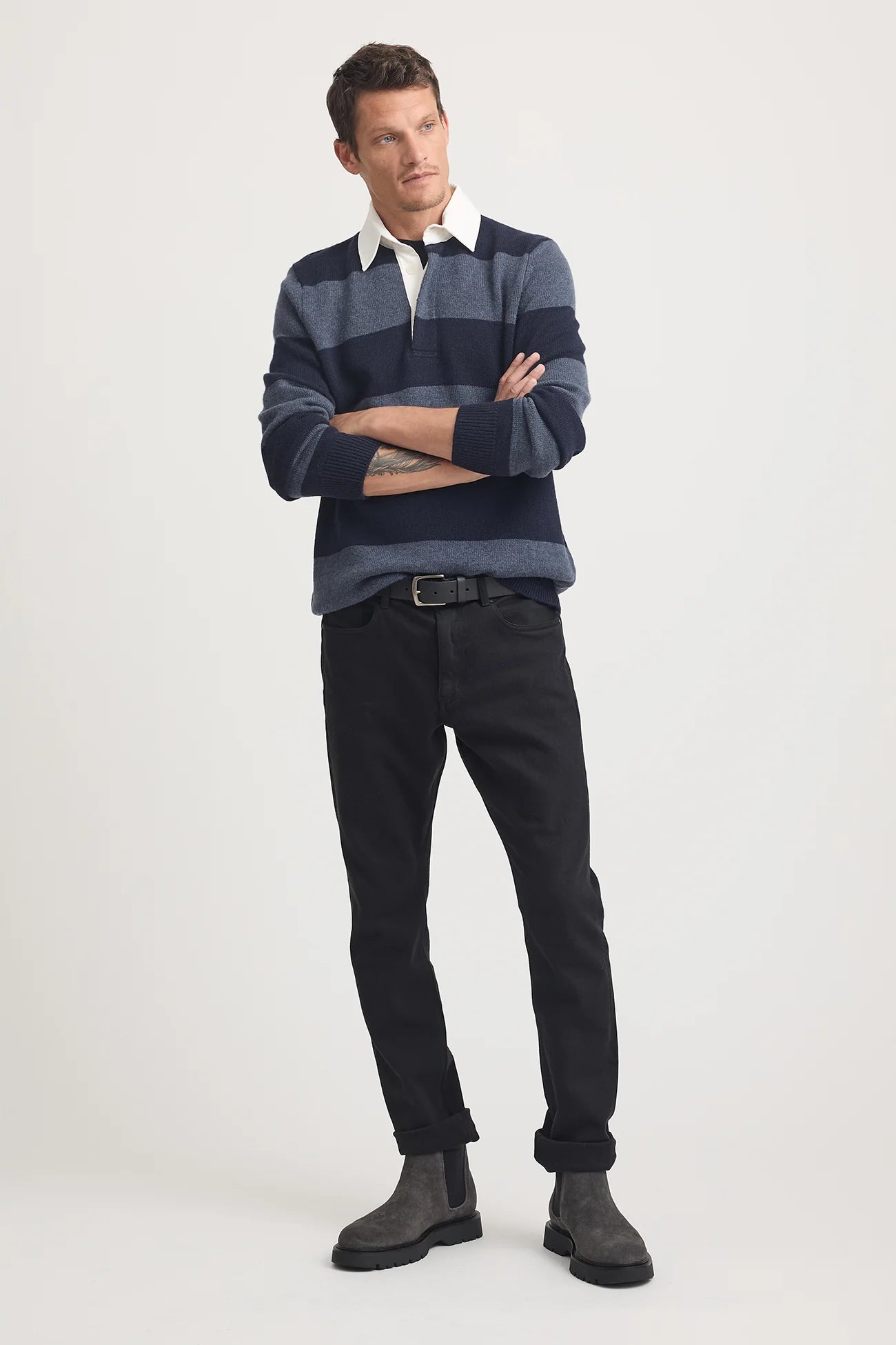Toorallie Men's Rugby Stripe Polo - French Navy