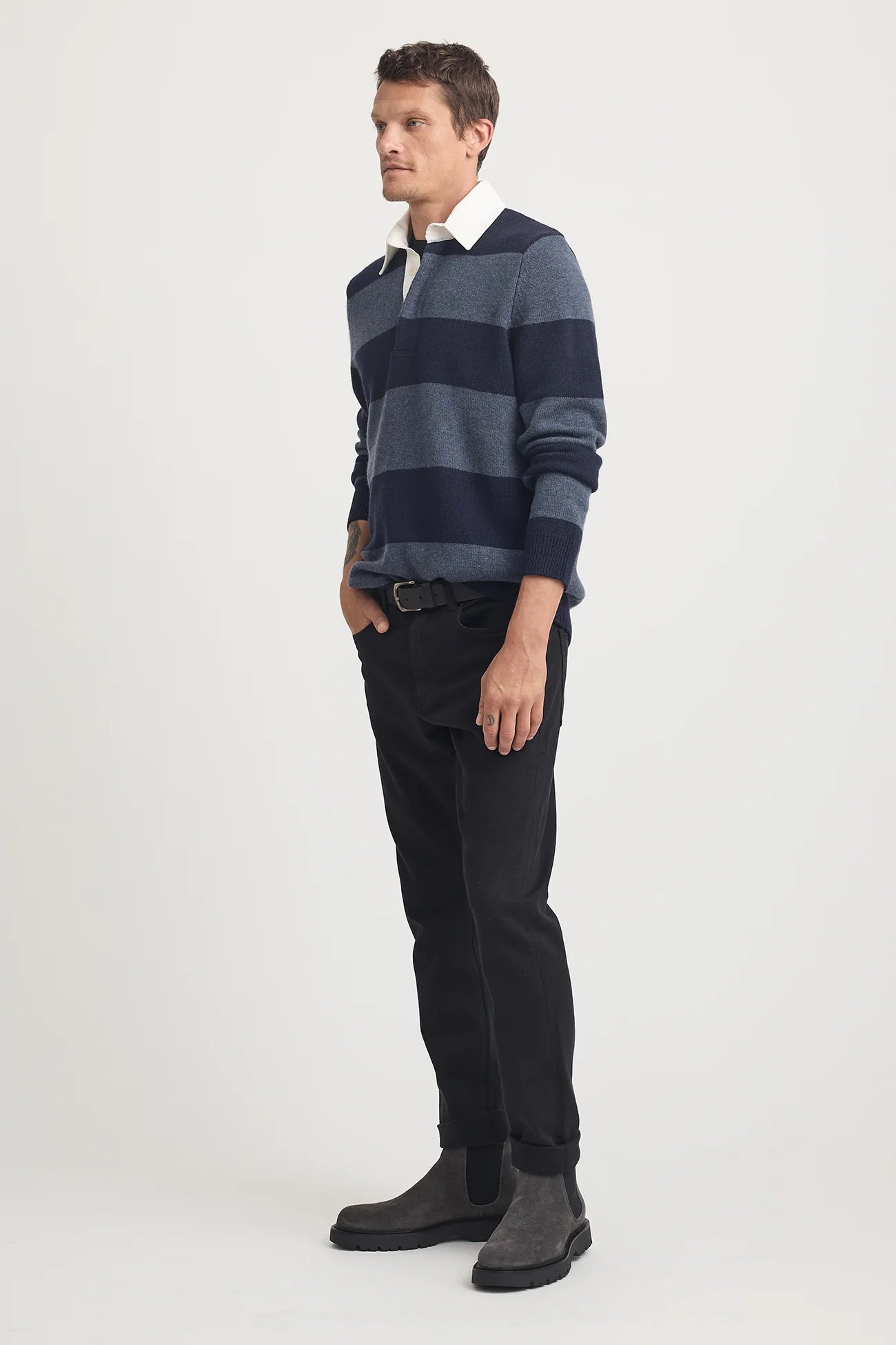 Toorallie Men's Rugby Stripe Polo - French Navy