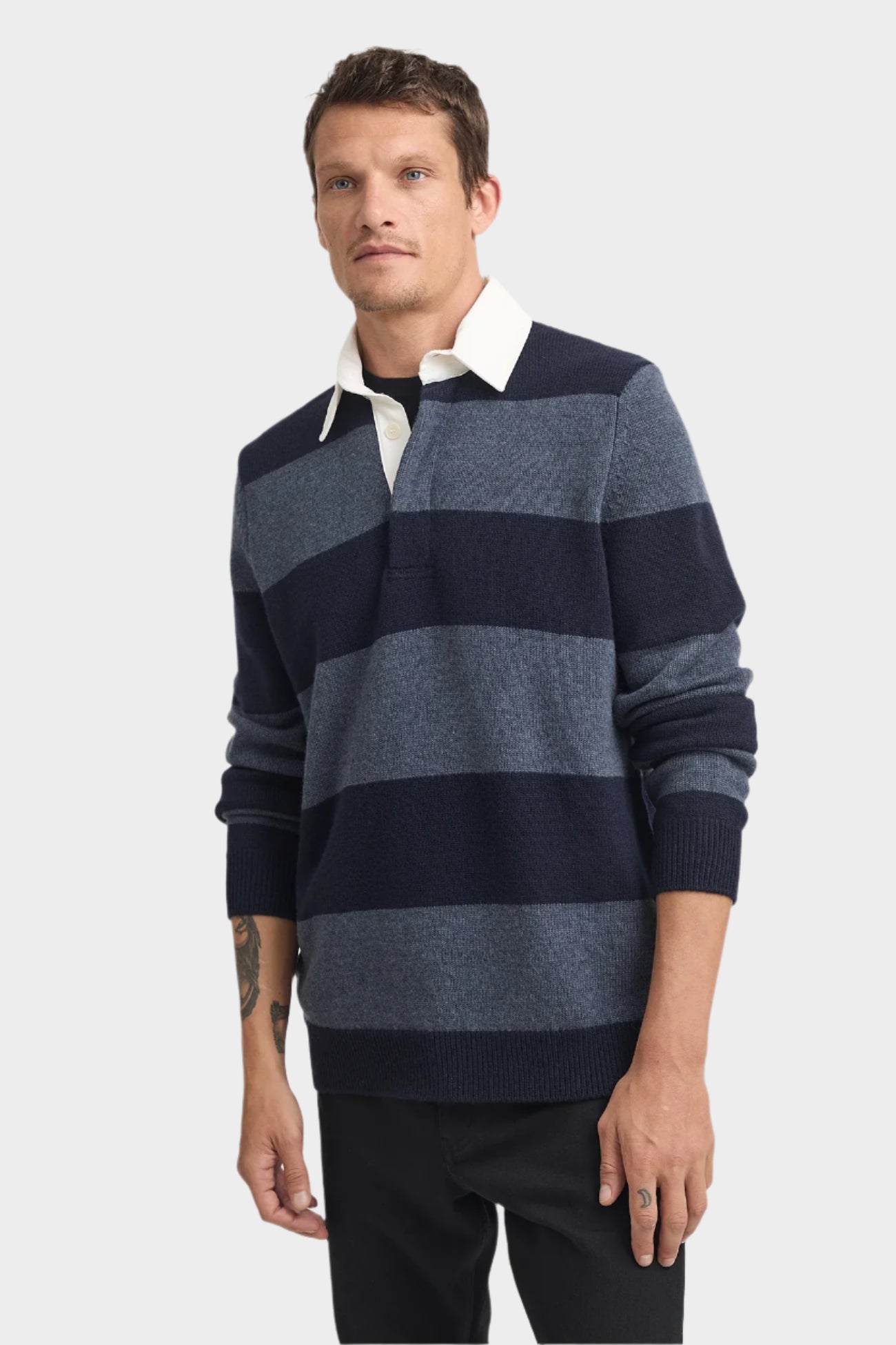 Toorallie Men's Rugby Stripe Polo - French Navy
