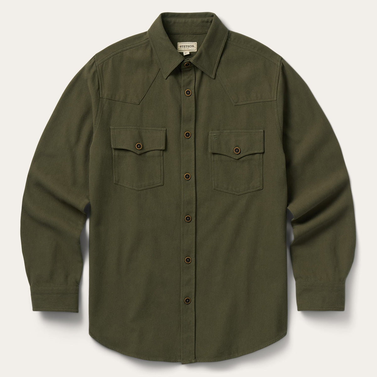 Stetson Men's Brushed Twill Long Sleeve Shirt Solid - Green