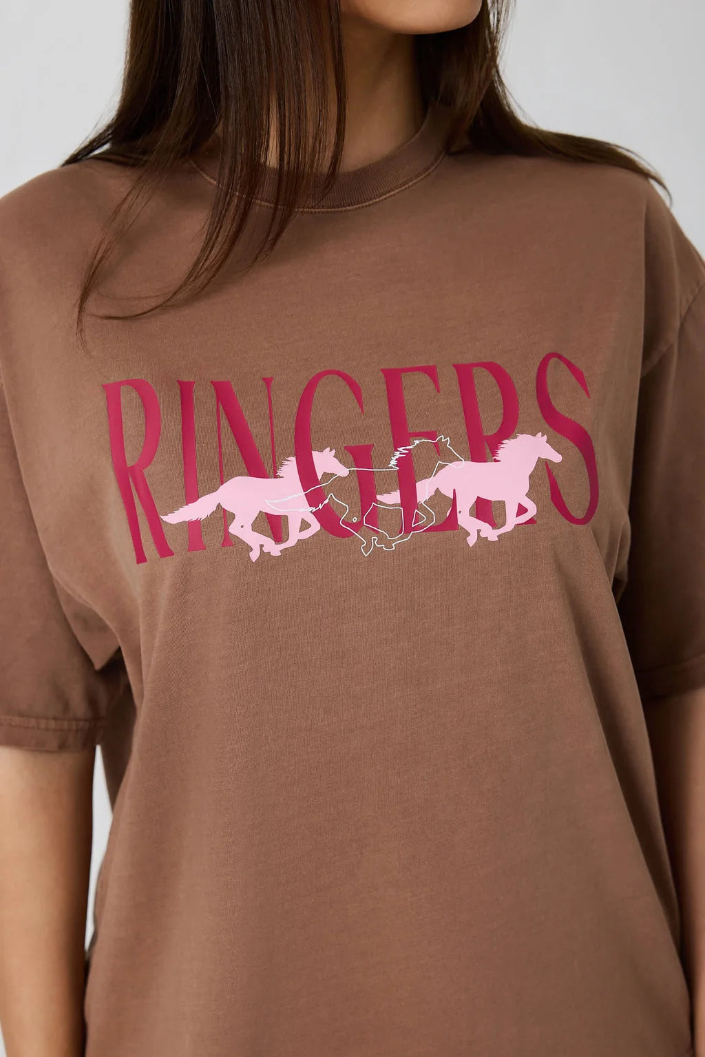 Ringers Western Womens Running Herd Oversized T-Shirt - Washed Saddle Brown