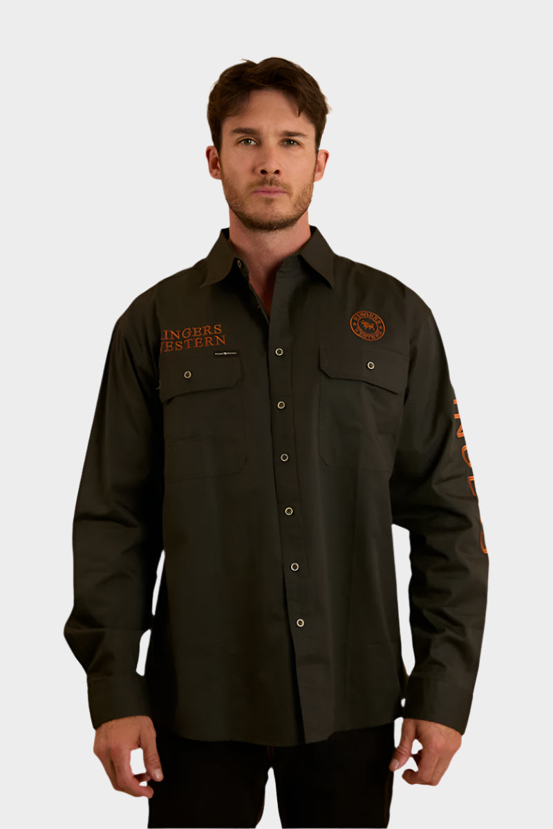 Ringers Western Mens Hawkeye Full Button Work Shirt - Charcoal / Rust