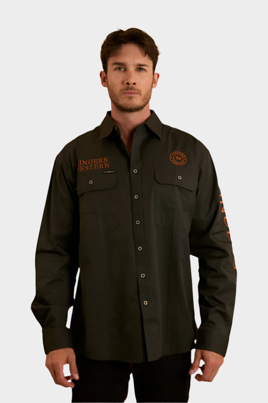 Ringers Western Mens Hawkeye Full Button Work Shirt - Charcoal / Rust