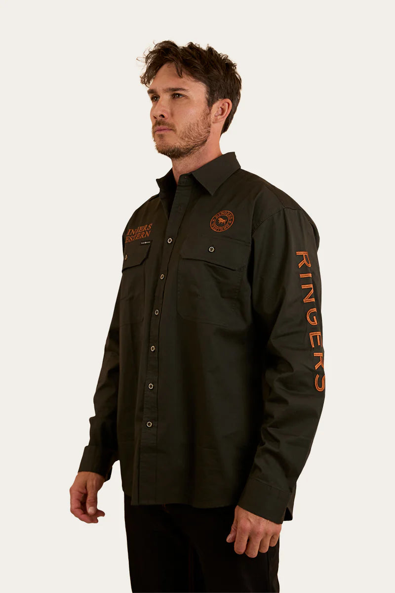 Ringers Western Mens Hawkeye Full Button Work Shirt - Charcoal / Rust