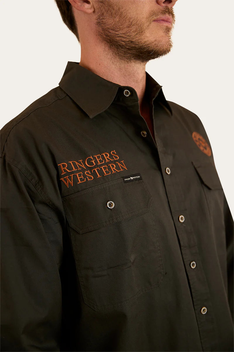 Ringers Western Mens Hawkeye Full Button Work Shirt - Charcoal / Rust