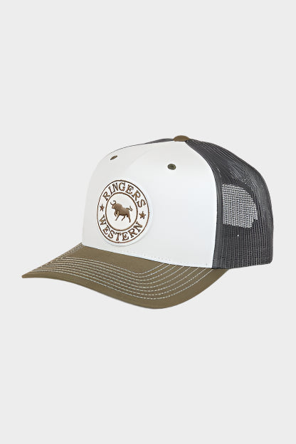 Ringers Western Men's Signature Bull Trucker Cap - Army / Off White