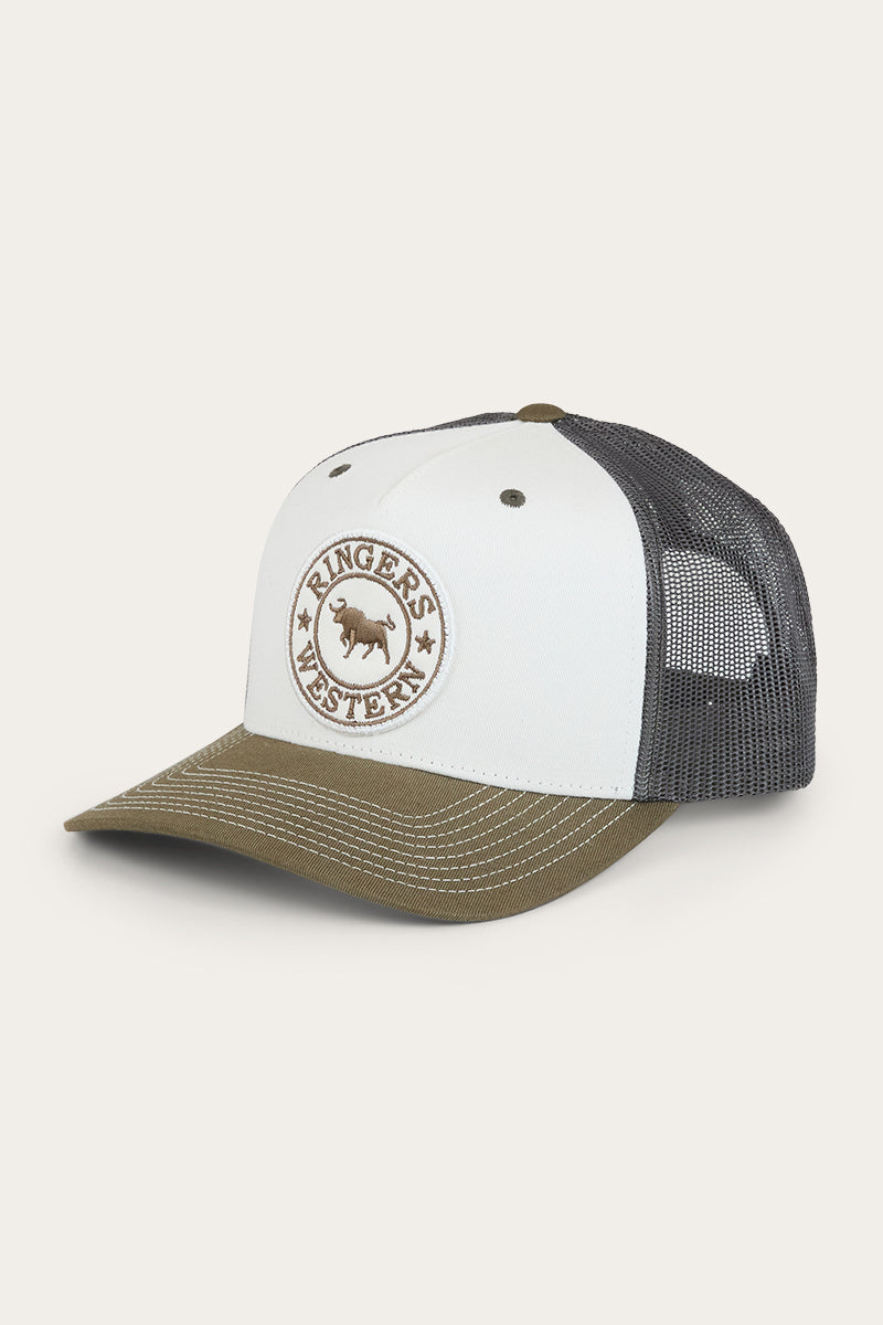 Ringers Western Mens Signature Bull Trucker Cap - Army / Off White