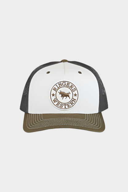 Ringers Western Mens Signature Bull Trucker Cap - Army / Off White