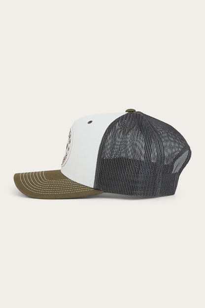 Ringers Western Mens Signature Bull Trucker Cap - Army / Off White